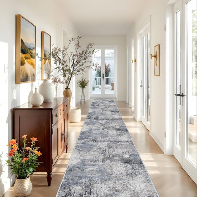 Washable Area Rug - Living Room Large Abstract Area Rug Soft Indoor Low Pile Carpet for Bedroom, Dining Room Non-Slip Backing Stain Resistant Distressed Decor Washable Mat Blue
