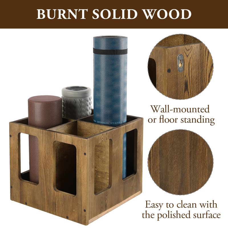 4 Slot Solid Wood Yoga Mat Rack