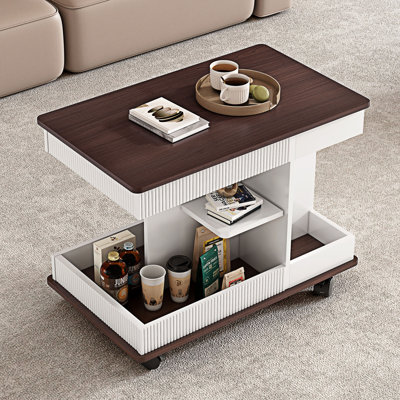 Multifunctional Sofa Side Table With Lift-Top And Wheels