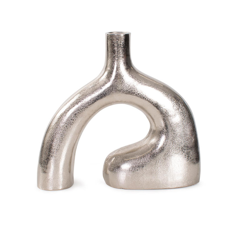 Shirin- Polished Silver Reverse Vase in Cast Aluminum- Short, 12" H x 13" W x 3" D