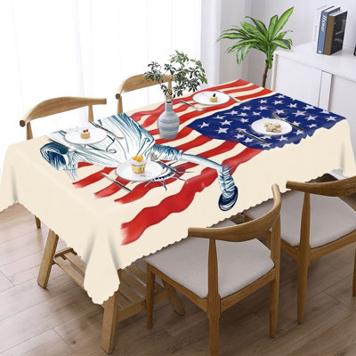 60" x 120" Liberty Statue Table Cloth, Scalloped Border, Juneteenth Family Reunion Kitchen Layout