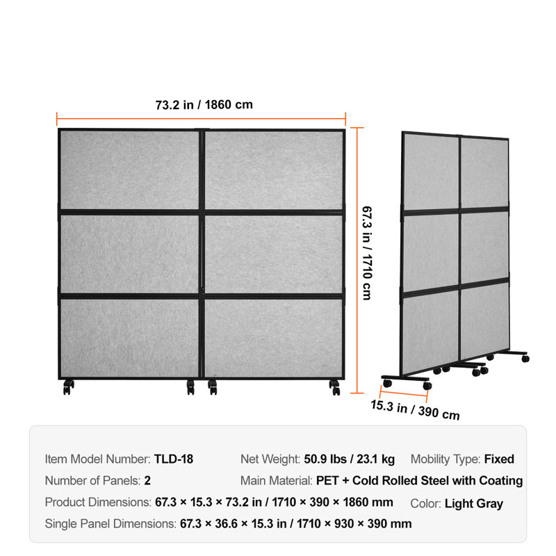 Ensemble de 2 cloisons de séparation de bureau 72 po x 66 po, cloisons de séparation en polyester et 45 cloisons en acier réduit le bruit et les distractions visuelles, gris clair