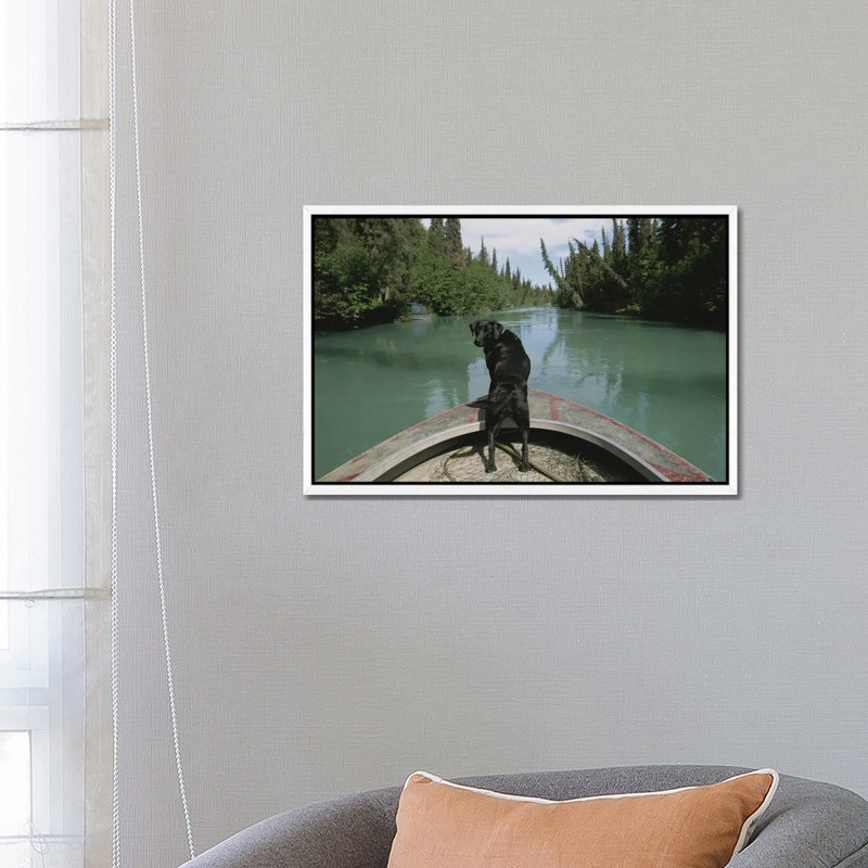 A Black Labrador Dog Travels Up The Kenai River On A Boat's Bow I by Joel Sartore - Gallery-Wrapped Canvas Giclée on Canvas