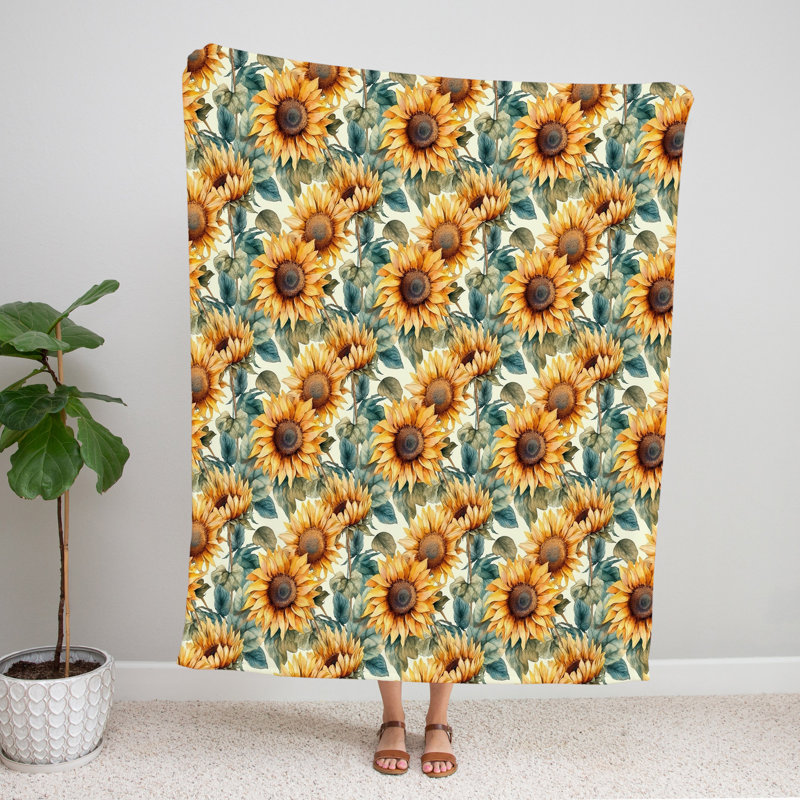 Throw Blanket, 51" W x 60" L, Floral/Abstract, Light Orange/Green