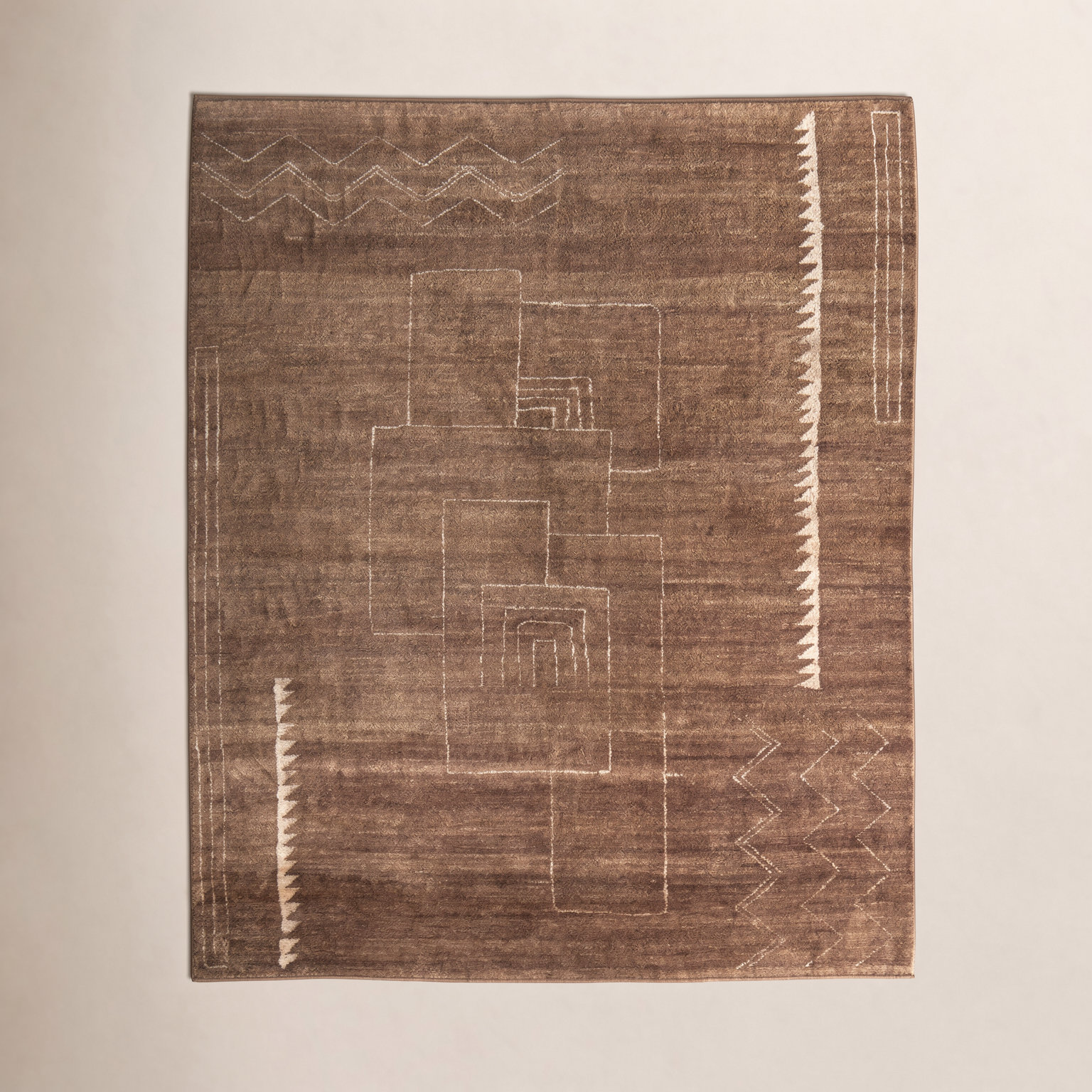 Monaco Brown Hand-Knotted Abstract Rug, Rectangle 7'9" x 9'9"