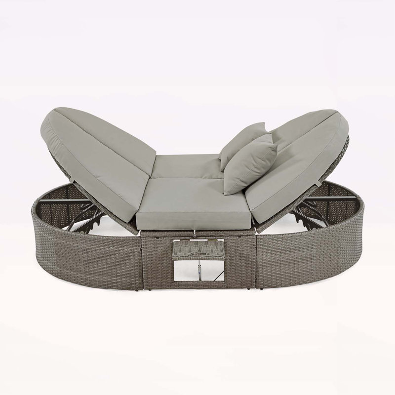 Chaise longue inclinable en rotin avec dossiers réglables Out exceptionnelle, Brun, Gris