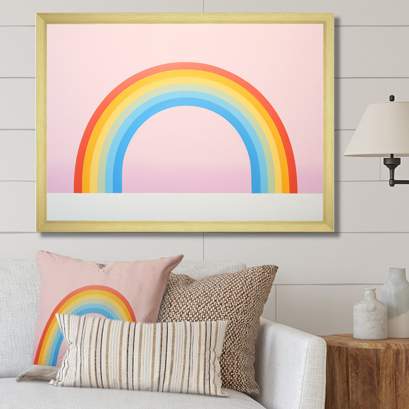 Minimalisme, arc-en-ciel, répit sur toile, H 34 po x l 44 po x P 1,5 po, Cadre doré simple