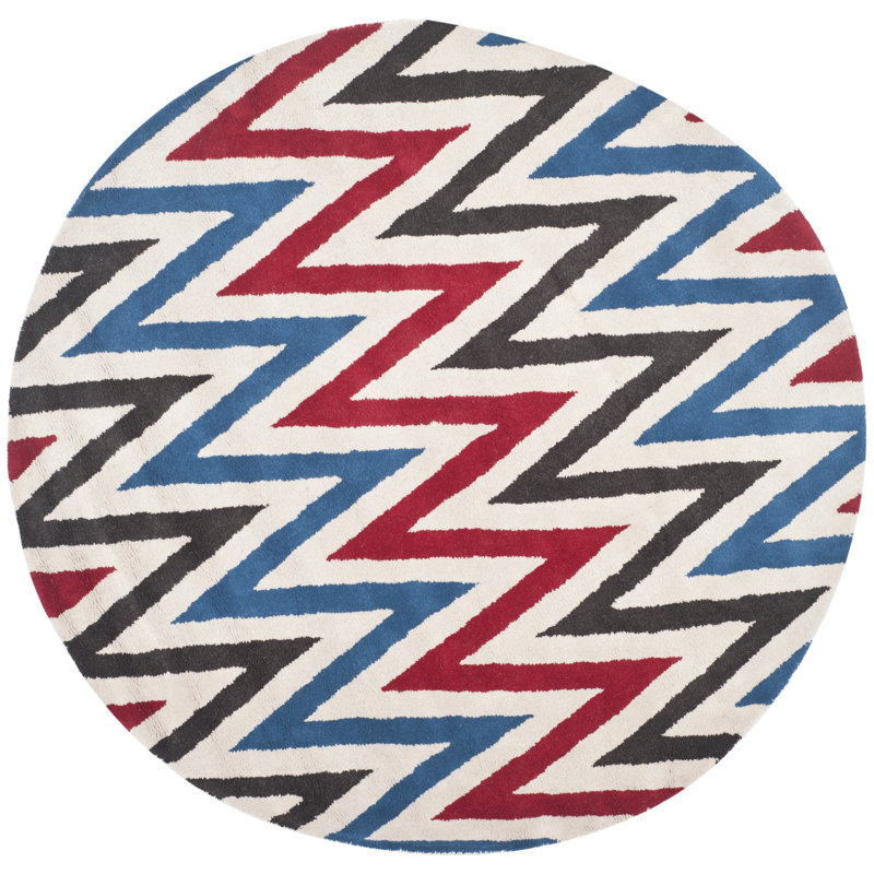Deedie Hand Tufted Wool Chevron Rug, Round 7'