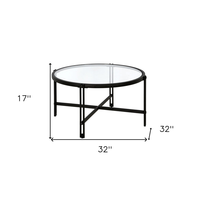 Table basse ronde en acier et verre 32 po Inez, Bronze noirci