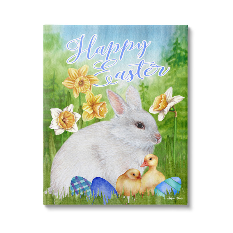 Joyeuses Pâques, printemps, lapin, phrase Ba, poussins, Sheri H, Toile tendue, H 16 po x l 20 po