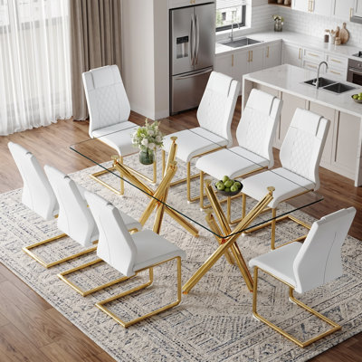 Contemporary Rectangular Glass Dining Table with Double X-Base