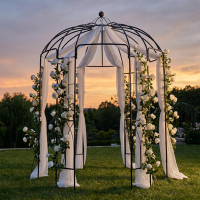 Scendor 9ft High X 6.8ft Wide Garden Arch Arbour French Style Birdcage Shape Heavy Duty Gazebo Black