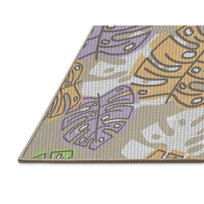 Tapis orange à motif/gris/vert, Rectangle 5 pi x 7 pi