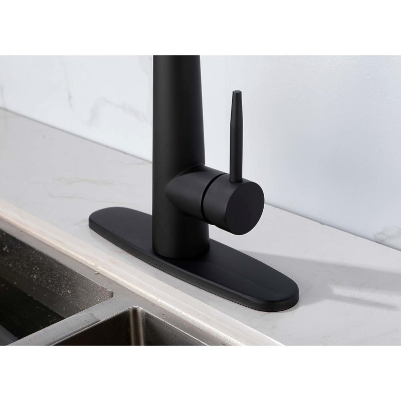 Stainless Steel Single Handle Faucet With Pull Down For Kitchen Sink, Matte Black Color Scheme, 360 Rotatable High - Arc Nozzle, Three Water Output Modes  Stream, Spray,  , Effortless Temperature And