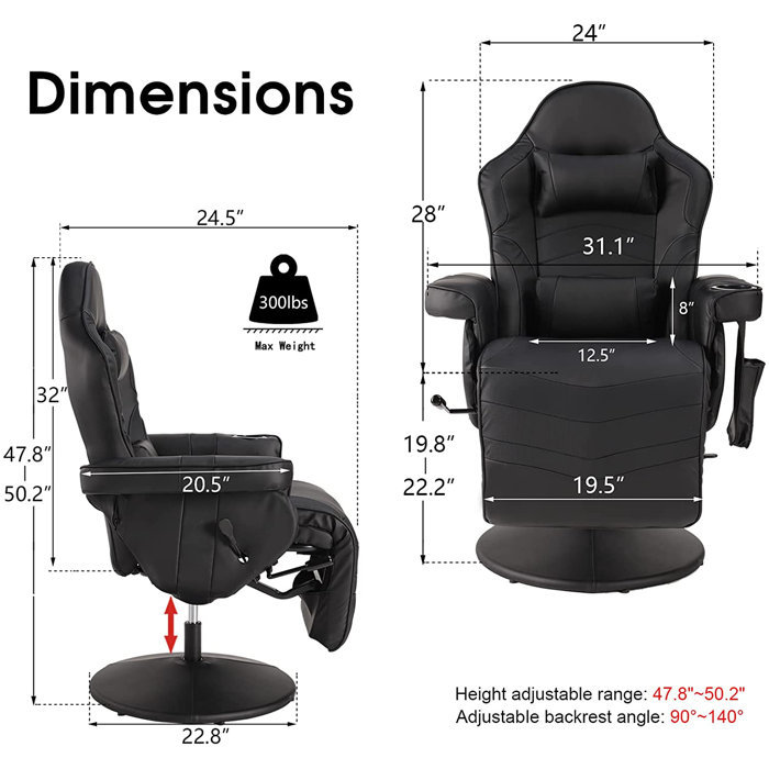 Red Barrel Studio® Caol Adjustable Headrest and Adjustable Padded Armrests PC & Racing Game Chair, Black