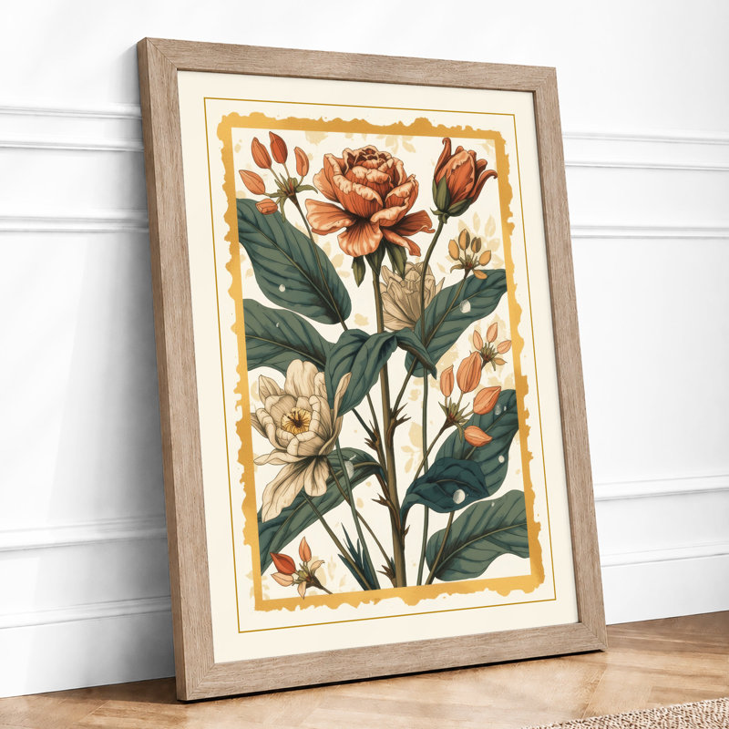 Rose Study Botanical - Framed Print, A1 - 84.1 x 59.4 cm, Oak