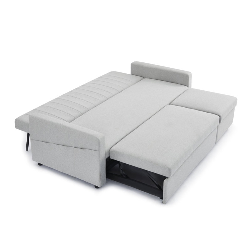 Krisheena 3 Seater Linen Velvet Sofa Bed, Grey Linen