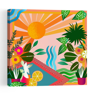 «Lush Summer Tropics», reproduction d'art colorée sur une plage vibrante