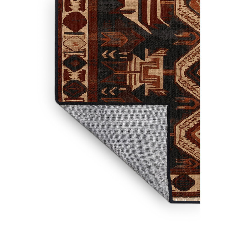 Tapis turc noir lavable à la machine, Carré 7 pi