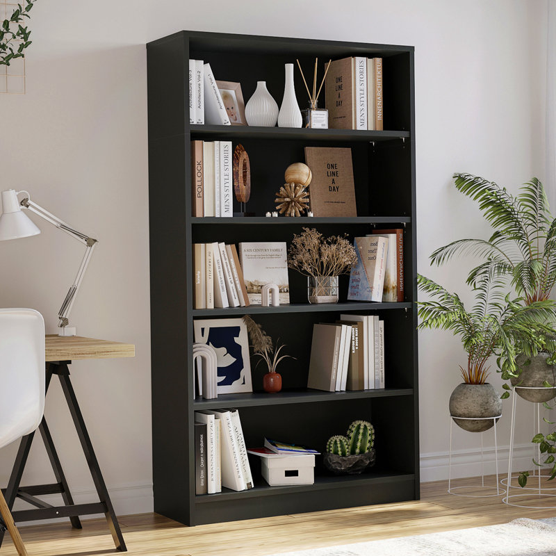 5 Shelf Modern Wood Bookshelf - 60 Inch Tall, Wide Manga & Bookcase For Bedroom & Living Room Library Bookcase