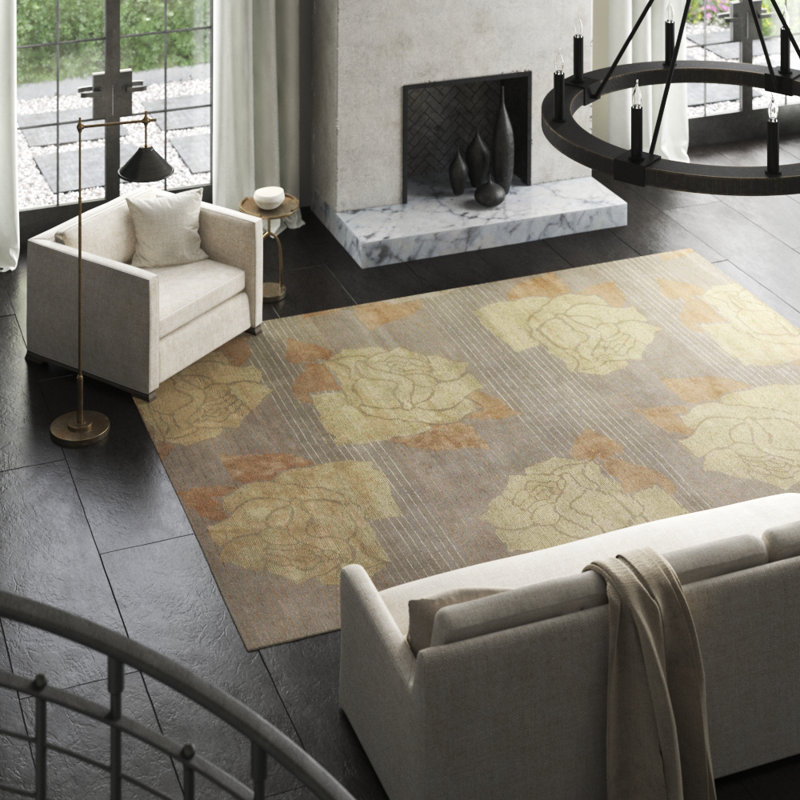 Lux Rose Area Rug in Brown/Gold/Gray, Rectangle 2' x 3'