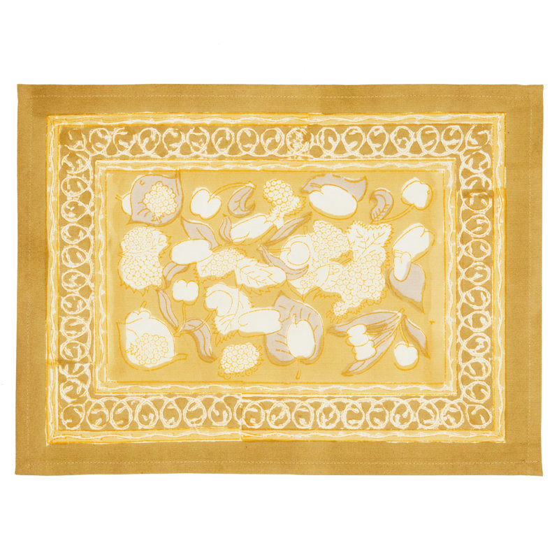 Forest Harvest 100% Cotton Rectangle Placemats, Mustard/Gray/White