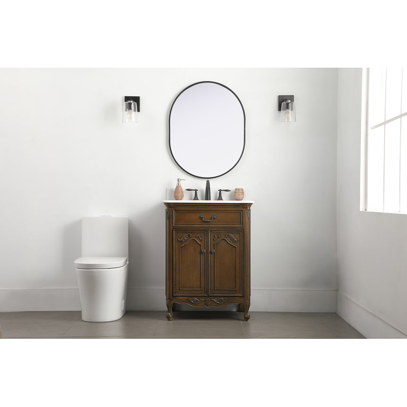 Ensemble de meuble-lavabo simple 27 po Angelique, Blanc pur, Chêne foncé