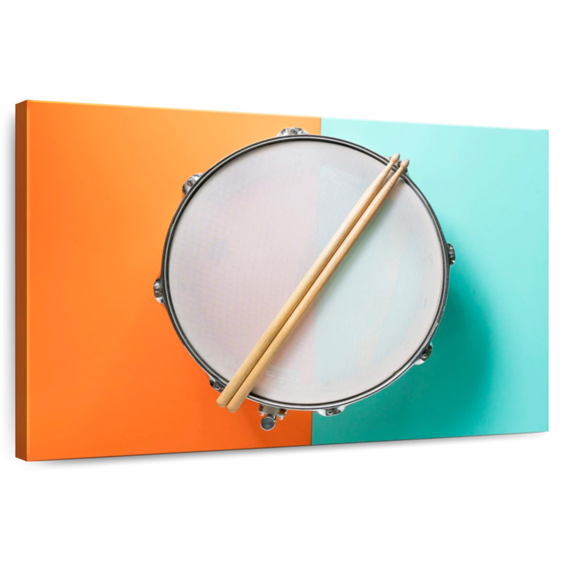 Drum And Sticks On Table, 8" H x 12" W