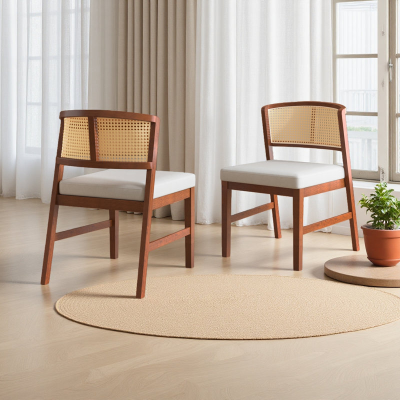 Ensemble de 2 chaises de salle à manger en rotin, Walnut