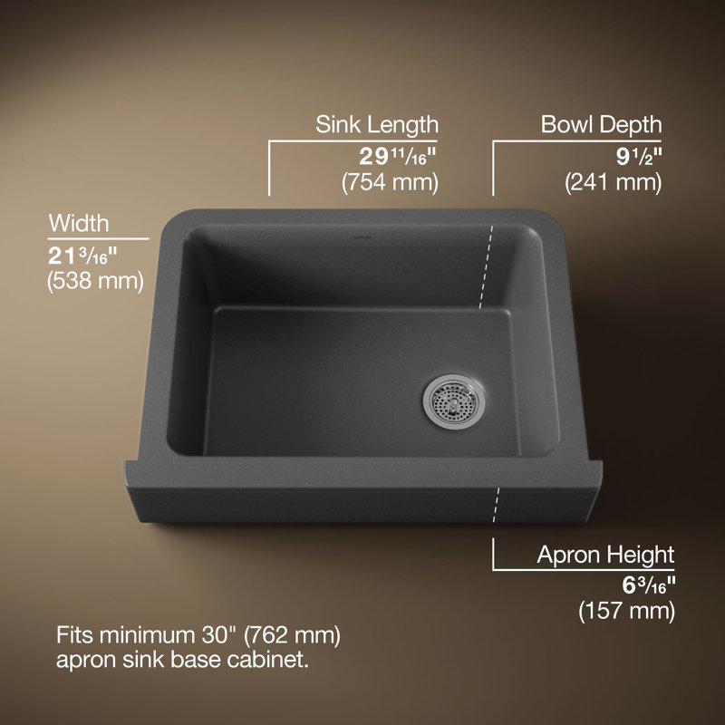 Cairn 29-3/4 In. Undermount Single-Bowl Farmhouse Kitchen Sink With Short Apron, Matte Graphite