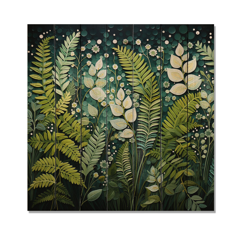 Aardhna Ferns Plant Ethereal Whispers II sur impression sur bois, H 25 po x l 25 po x P 0,78 po