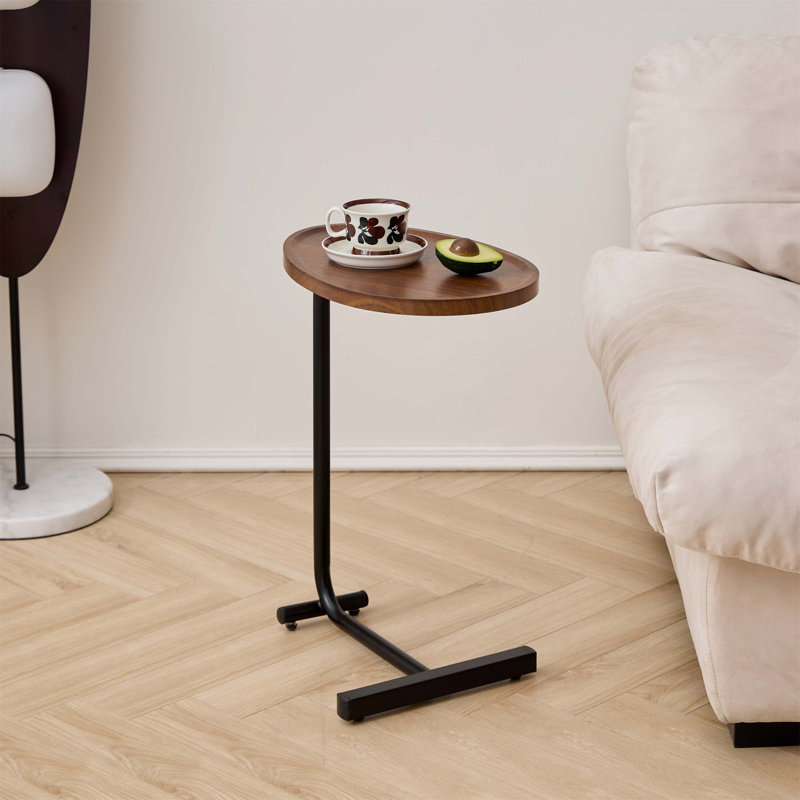 Table de bout moderne en forme de C avec plateau en forme de goutte et table d'appoint coulissante (disponible en plusieurs finitions)