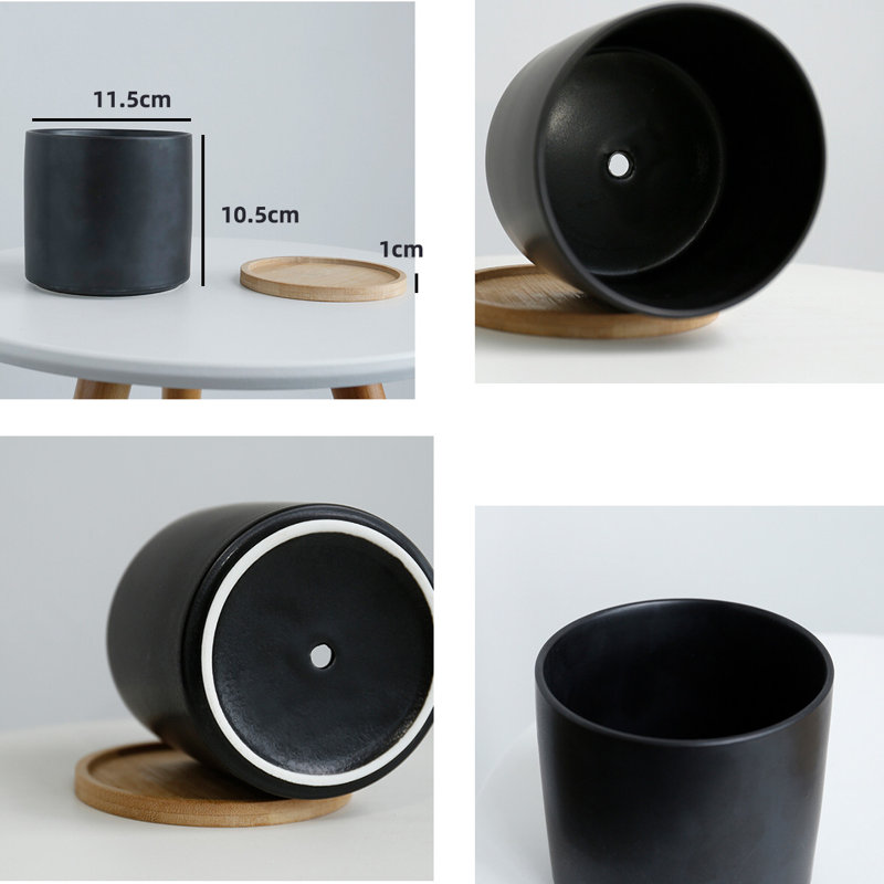 Ensemble de pots à fleurs en céramique 2 pièces 4,5 po Zelal, Noir