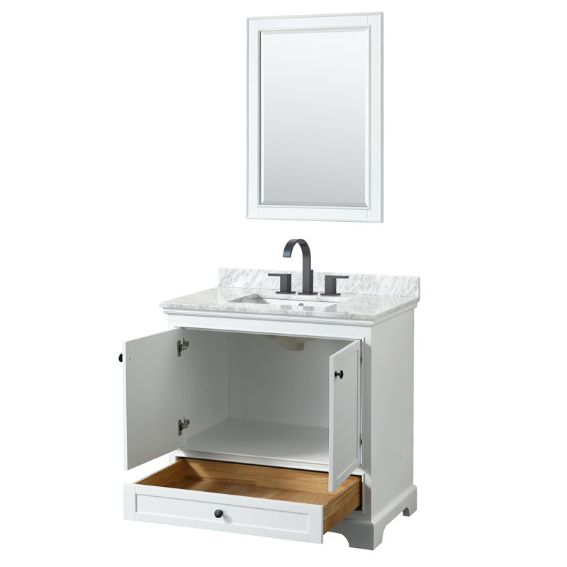 Deborah 36'' Single Bathroom Vanity with Marble Top, White, Matte Black
