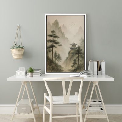 Paysage avec pavillon et pins - reproduction d'art sur toile encadrée