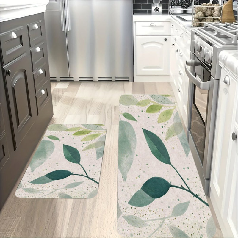 Tapis vert aquarelle à motif de feuilles vertes