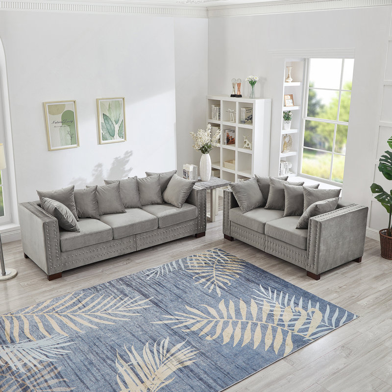 Velvet Upholstered 2+ 3 Seater Sofa, Gray