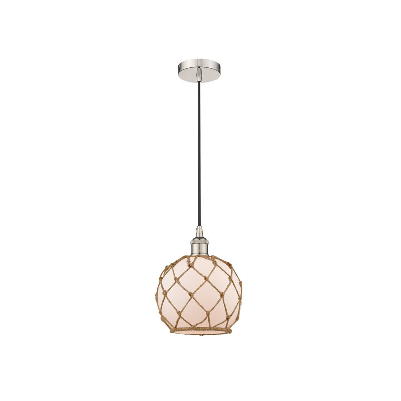Luminaire suspendu simple à 1 lumière Haytham, Blanc / Brun, Nickel poli