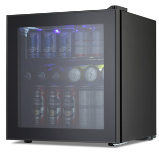  WANAI Beverage Refrigerator 125 Can Mini Fridge Cooler Black  Mini Beer Fridge Glass Door for Wine Soda Juice Small Drink Cooler Machine  Clear Front Removable for Home Office Bar Freestanding 