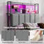 Tête de lit tapissier pour lit simple avec tablettes à 3 niveaux, lumières DEL et station de charge, tête de lit réglable en hauteur avec dossier souple, gris-2013127704