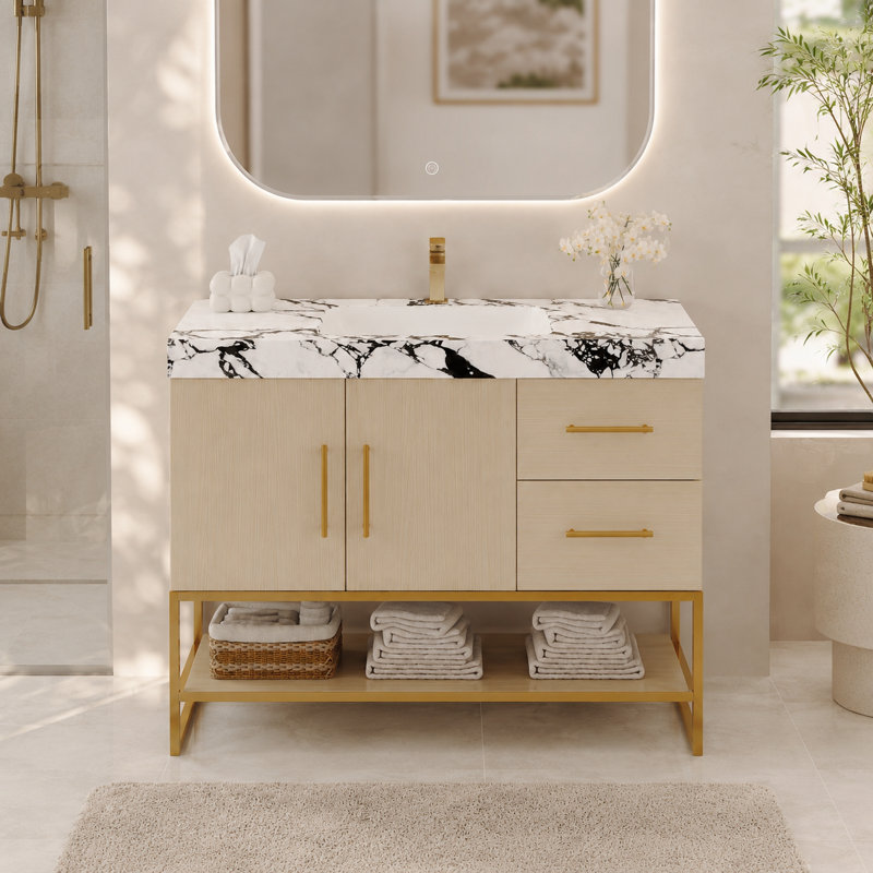 Highworth Single Bathroom Vanity with Top, Gold Wood