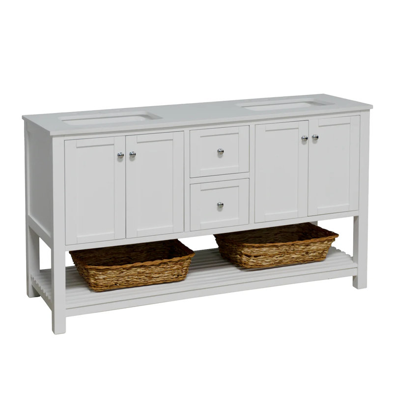 Binne 60'' Double Bathroom Vanity with Top, Engineered White, White