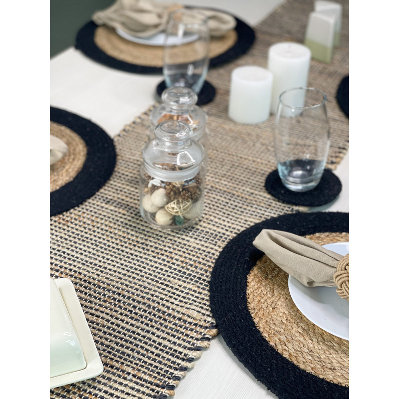 Pearsall Gingham Table Runner, Natural/Black, 108" x 13"