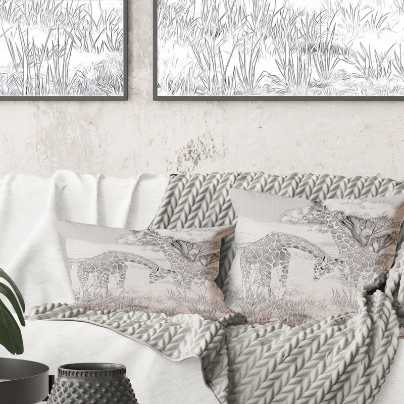 Coussin décoratif noir et blanc en safari - imprimé traditionnel, 16 po x 16 po