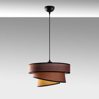 Elegant Dark Brown Metal Chandelier, Adjustable Height 11.8 - 47.2 inches | 3 Fabric Caps (15.7 x 9 in, 12.6 x 17 in, 8.7 x 20 in) | 1 x E27 Socket (Max 40W) | Perfect for Dining Room & Living Spaces, Stylish & Functional Lighting Solution