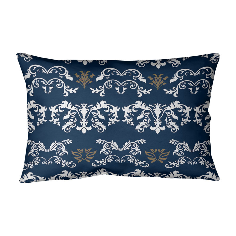 Housse et insert de coussin rectangulaire St Louis Football Baroque, Polyester filé, Bleu marine / blanc / brun