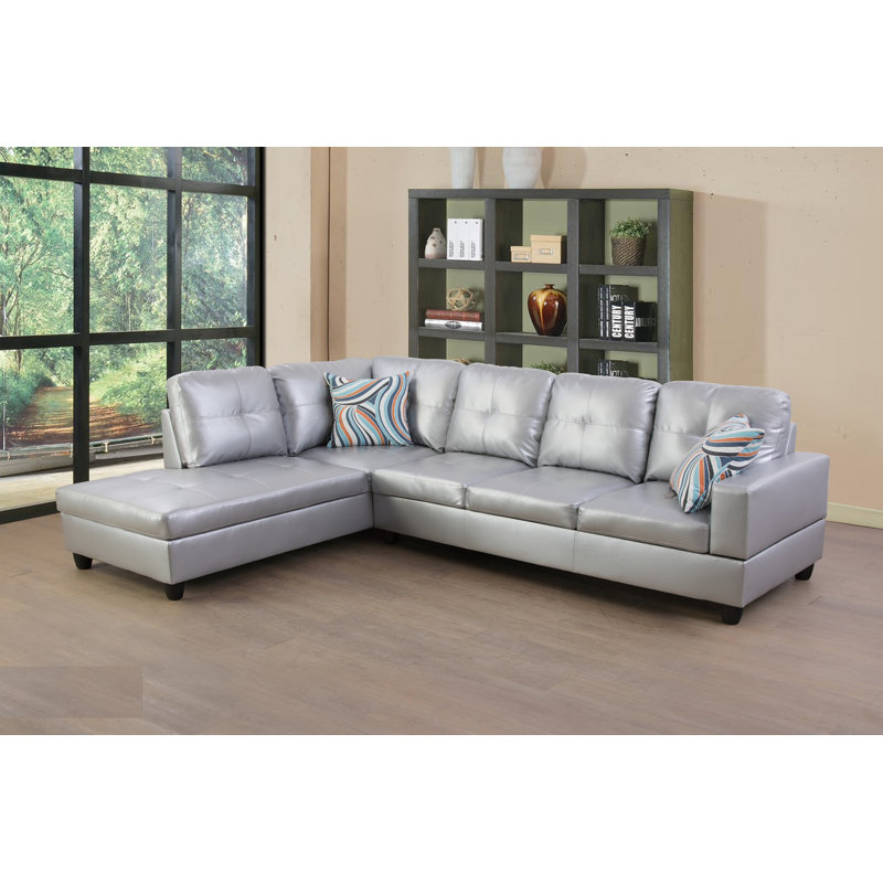 Canapé et méridienne en similicuir de 103,5 po de largeur Mavretta, Similicuir noir, Faisant face à la gauche