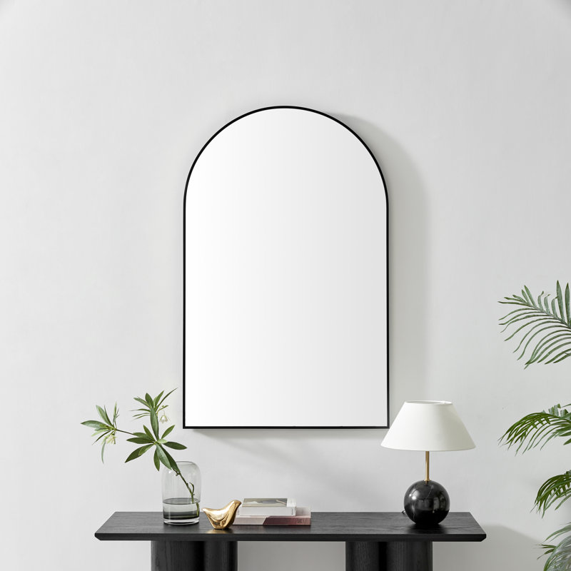 Charlene Metal Freestanding Overmantle Arch Mirror - Classic and Simple Design, Black