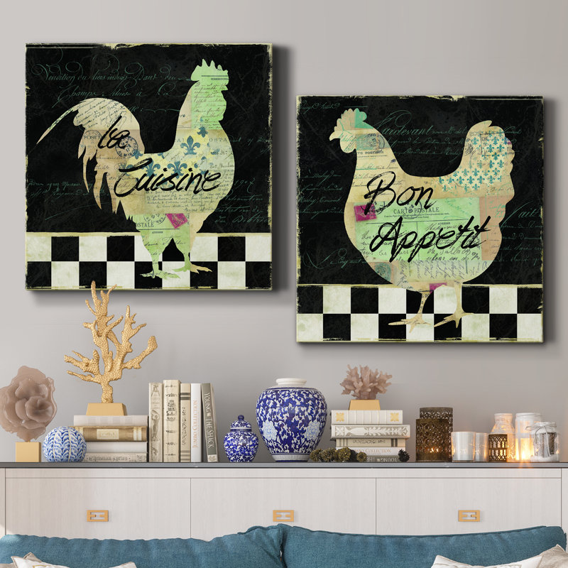 Coq français - ensemble de 2 impressions sur toile, H 16 po x l 32 po x P 1 po, Toile tendue