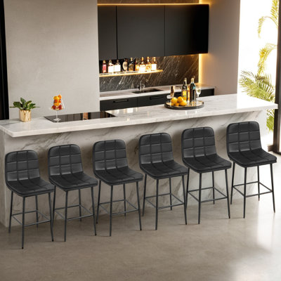 Upholstered PU Metal Counter Height Bar Stools(Set of 6)